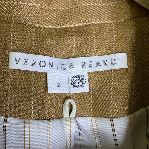 Veronica Beard‎ Gaya Linen-Blend Pinstriped Dickey Blazer Camel - Picture 9 of 11